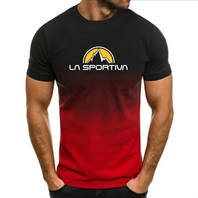 La Sportiva-Camiseta con estampado de letras para hombre, camiseta transpirable y cómoda con cuello redondo, camisetas deportivas informales de manga corta para correr, verano