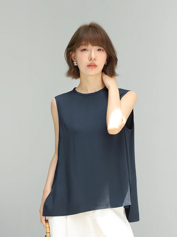 

Ele Summer Wool Silk Neline Svel irt Women's Commute Sle Straight Cut Comfortable Breathable Pure Color