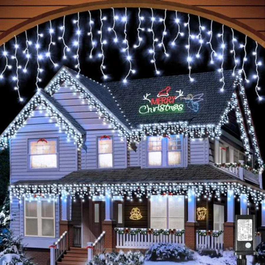 Icicle Christmas Lights Outdoor, 33Feet 400 LED Icicle Lights for Outside, Plug in Twinkle Lights Indoor with 8 Modes Timer Wat