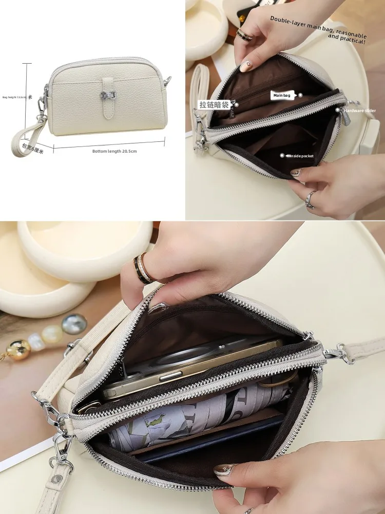 

2025 New Women's Crossbody Bag Double Layer Simple Versatile Mom Bag Mobile Phone Bag Soft PU Leather Casual ell Bag