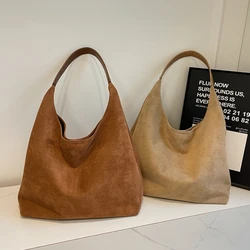 Autumn and Winter Vintage Women Bag Large Capacity Suede Shoulder Bag Casual Commuter Bag Retro Handbags with Pocket Hobo Bag