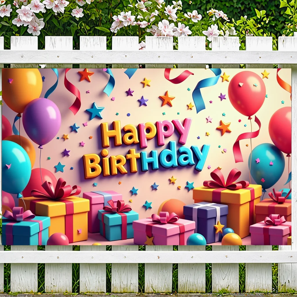 Banner de fondo para fiesta de cumpleaños, globos coloridos, regalos y decoraciones para celebración, evento, fotomatón, decoración de pared para fiesta infantil