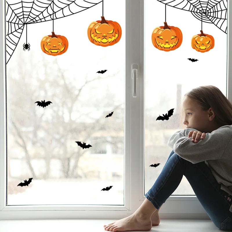 ملصق نافذة لتزيين الهالوين، ملصق نافذة إلكتروستاتيكي بهيكل الخفافيش، ملصق نافذة إلكتروستاتيكي على شكل عنكبوت اليقطين #2