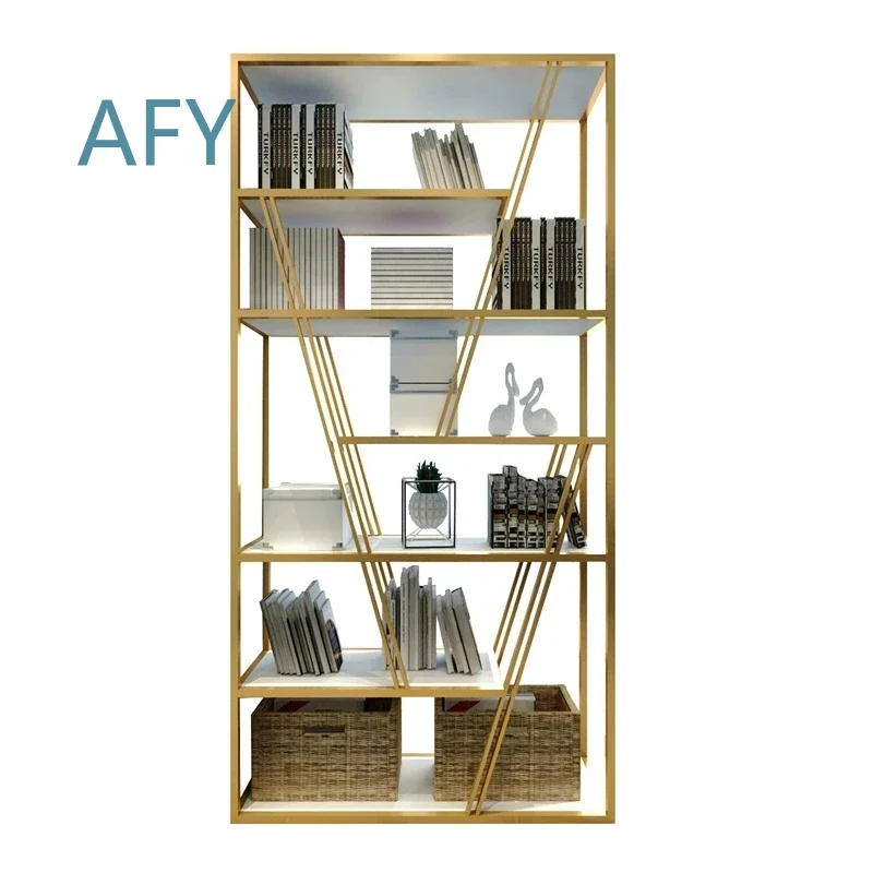 Nordic Gold Partition Storage Screen for Living Room Office Display Rack Floor Standing Modern Room Divider for Home Decor