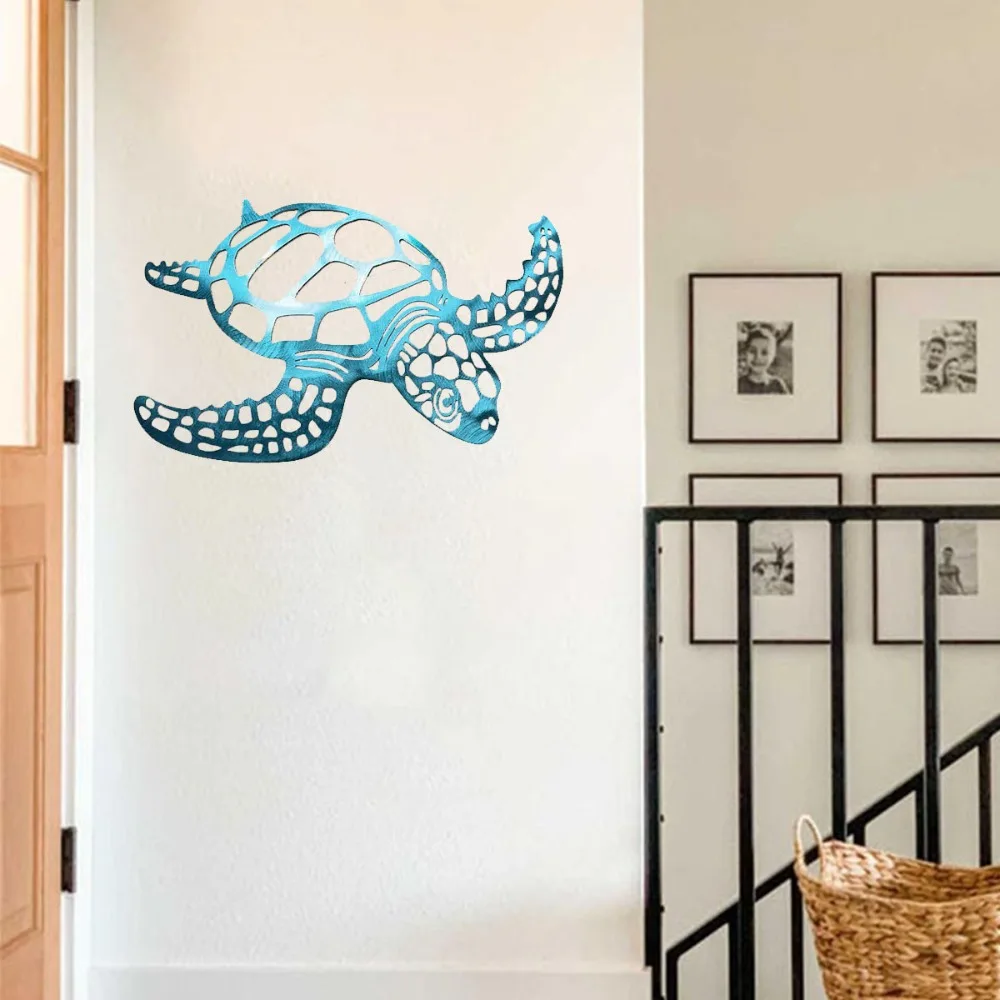 Sophisticated Metal Sea Turtle Decor Piece – Beach Themed Wall Art for Kitchen, Bathroom, and Living Quarters. Perfect