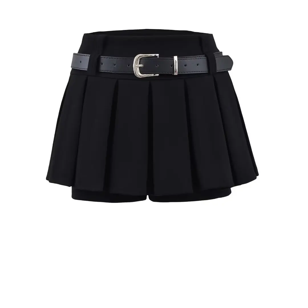 Low Waist A-Line  Skirt Anti-Light Walking Simple Sle Girls Spring Autumn Versatile Slimming ort Skirt with Belt