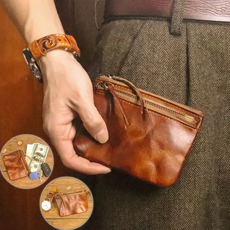 ヴィンテージ手作りレザーウォレット女性用トップレイヤー牛革使用色ショートウォレット折りたたみアメリカンレトロスタイル学生向け