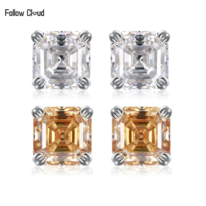 Segui Cloud 5.5*5.5mm 1.0ct giallo bianco Moissanite orecchini a bottone vite indietro orecchini a bottone quadrati per le donne gioielli taglio