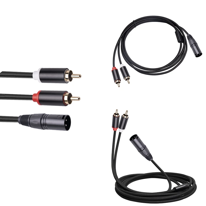 RISE-XLR To Dual RCA Audio Cable A1 XLR Male 3 Pin To Dual RCA Male Plug Stereo Audio Cable Amplifier Mixing Plug AV Cable