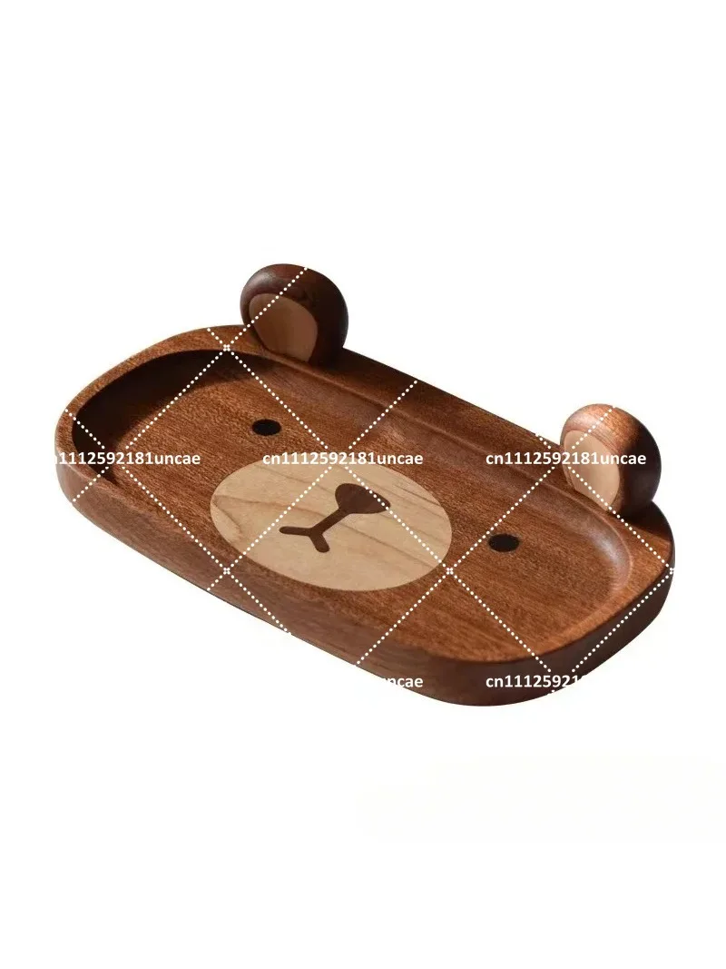 Creative Cute Bear Glasses Frame Key Sundry Placing Tray Solid Wood Cartoon Office Desktop Storage Organizer