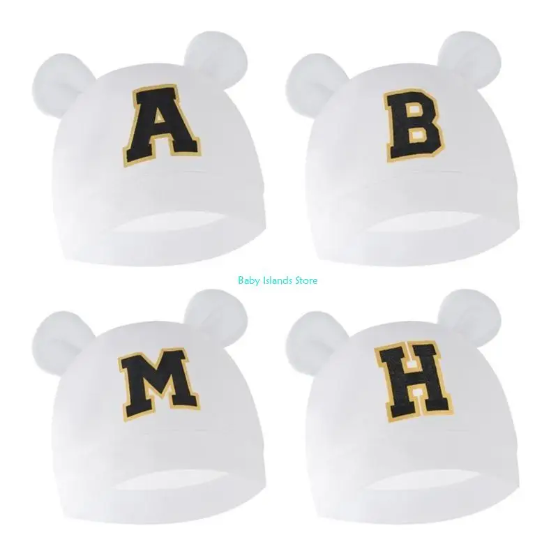 

K92D Soft Caps Infant Bear Ear Hat Breathable Baby Hat Autumn Winter Baby Hat Nursery Hospital Hat Letter Printed