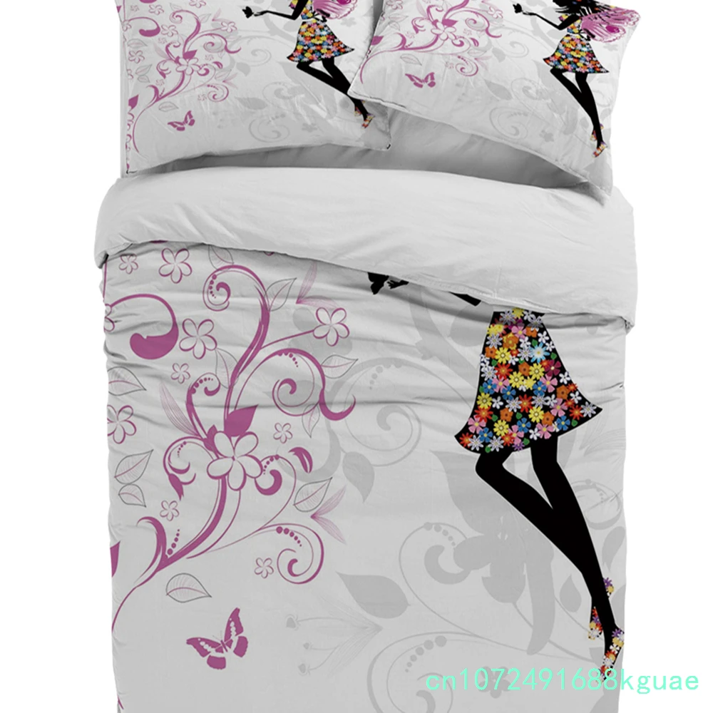 Forest Fairy Flower Butterfly Girl Duvet Cover With Pillow Case Custom 3pcs Bedding Set Quilt Cover Double Bed Home Textile