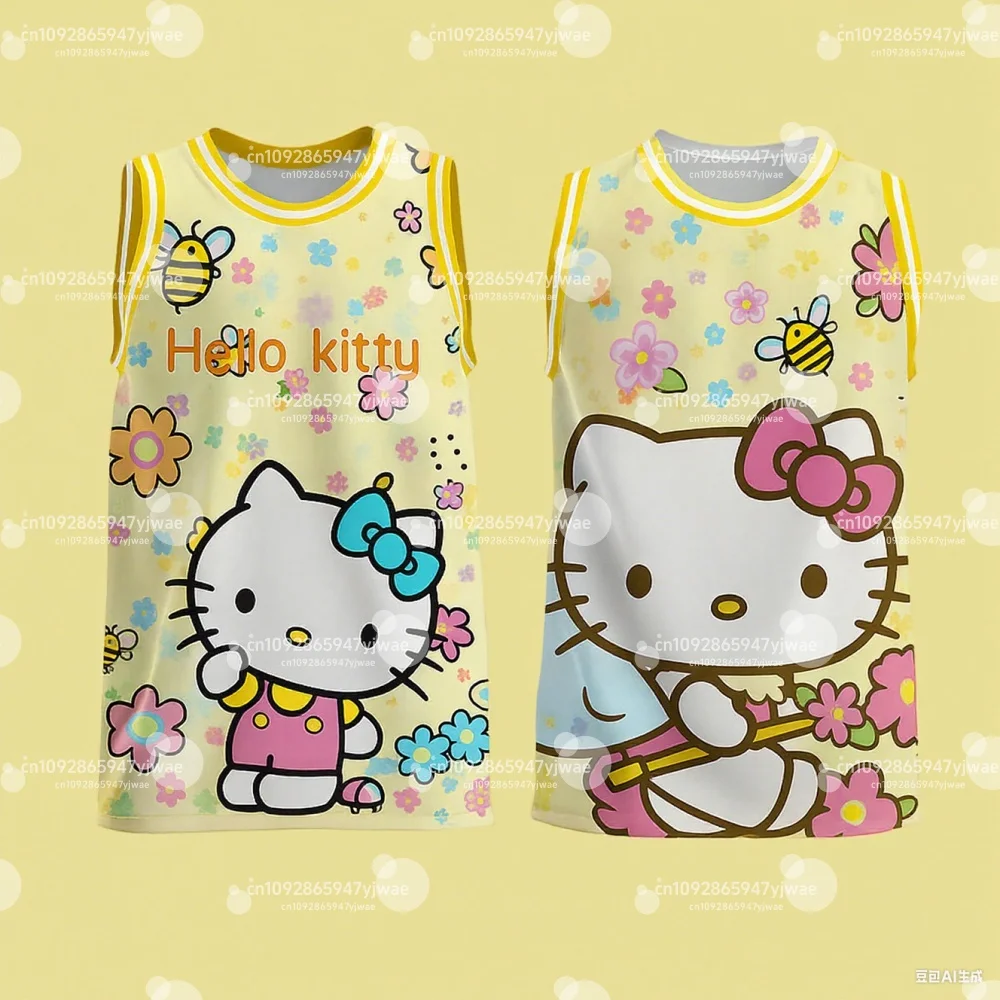 Summer 2025 New Style Kawaii Hello kitty Vest Women Round Neck Casual Shirt Street Outdoor Running Basketball Training vest