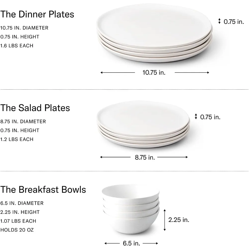 Dinnerware Set Includes 4 Each of The Dinner Plates The Salad Plates and The Breakfast Bowls - Dishwasher Safe