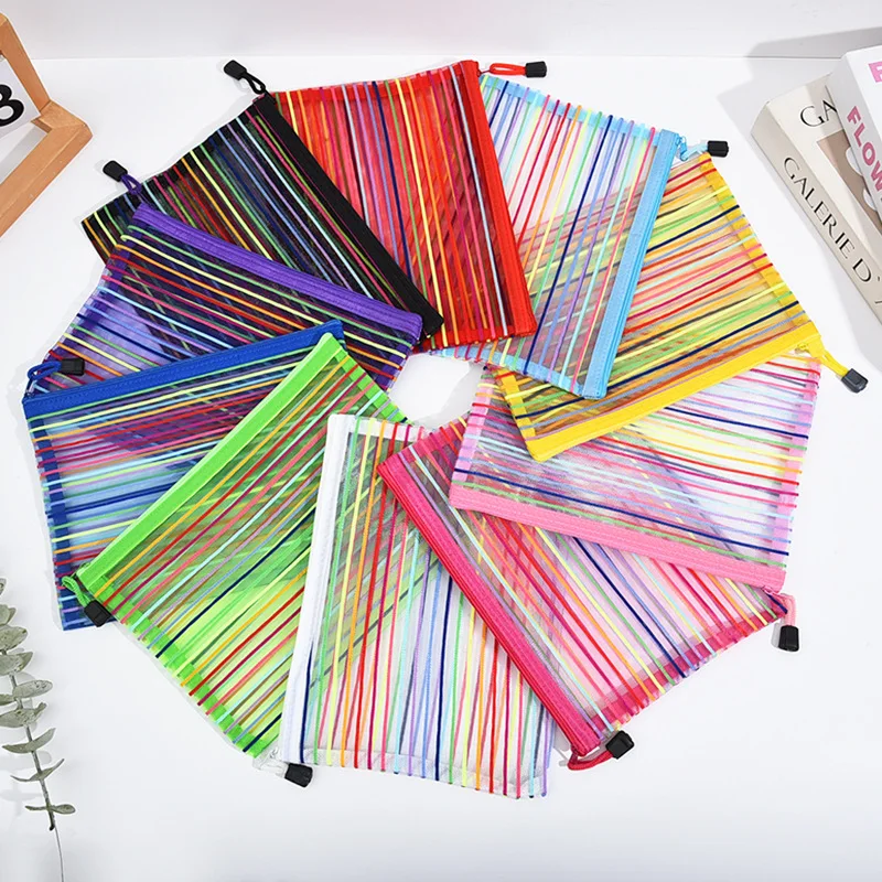 سعة كبيرة لتخزين السفر المنزلي حقيبة Maekup اللوازم المكتبية المدرسية حقائب مستحضرات التجميل الملونة بألوان قوس قزح من النايلون لحالات النساء الشبكية