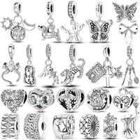 925 Silver Color Star Moon Heart Safety Chain CZ Beads Angle Wing Pendant Fit Bangle Charms Bracelet DIY Women Original Jewelry