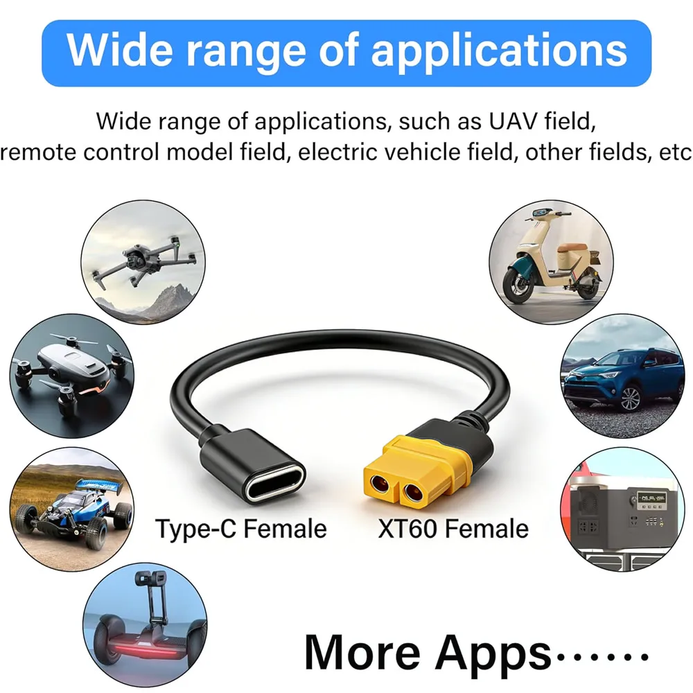 USB-C to XT60 Connector Charging Adapter, Type-C to XT60 Female PD Charging Cable for Drone, Model, Energy Storage Power