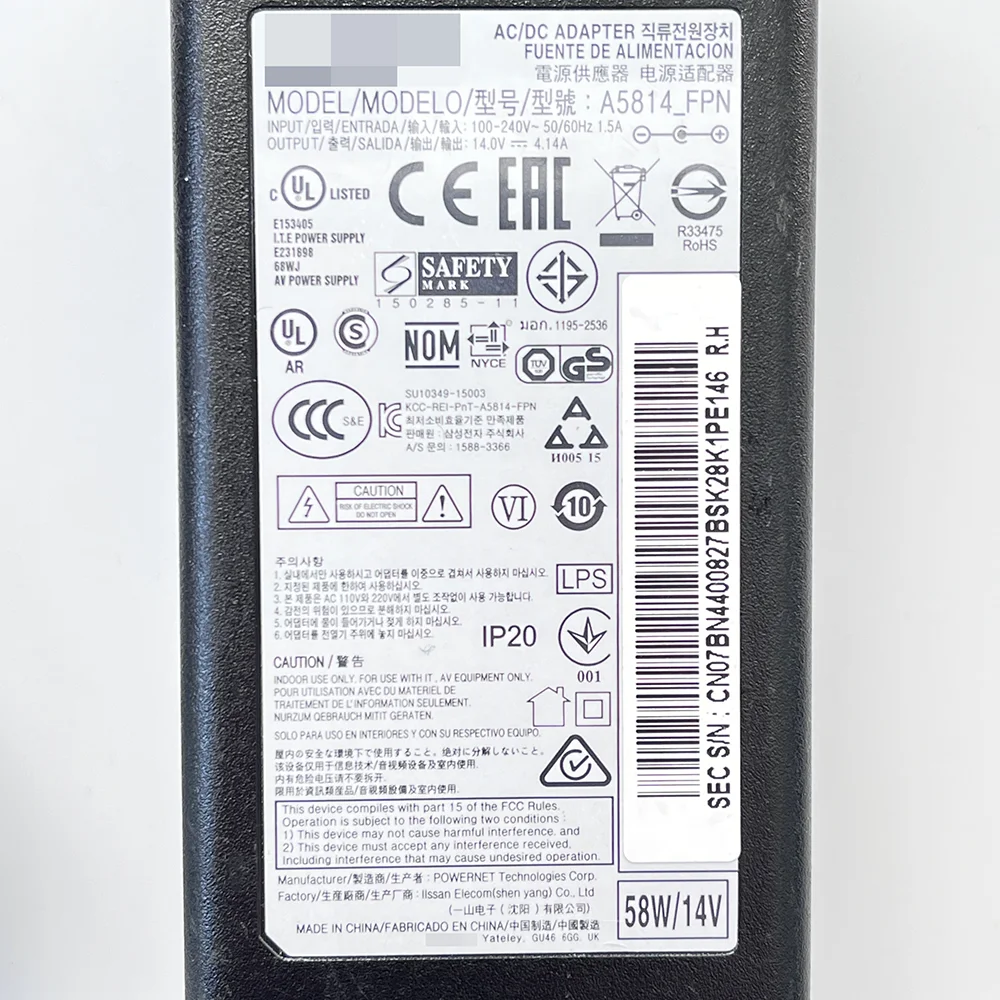 BN44-00827B a5814 _ fpn 14V 4.14A 58W Monitor AC/Adapter DC jest dla LS32E590CS/ZA LF24TC2WAN/ZA S24E390HL S27C230 LS29E790C S27C230