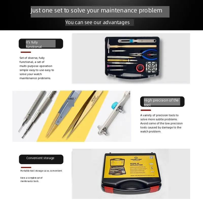 Kwong Yuen Uhrenreparatur-Werkzeugkasten Uhrenreparatur-Set Dekorations-Uhrenwerkzeug-Set zum Entfernen des Armbands und Öffnen des Gehäuses – Detail 3