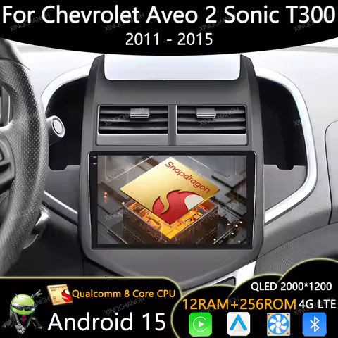 Android 15 Car Radio For Chevrolet Aveo 2 Sonic T300 2011 - 2015 Multimedia Stereo Video Player QLED Carplay Auto Head Unit 2DIN