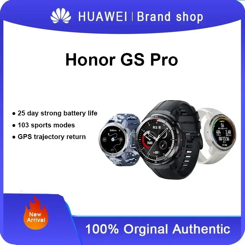 Original Honor Watch GS Pro Sports Smart Watch 25 Days Battery 5ATM Waterproof Blood Oxygen Heart Rate Monitor Bluetooth Calls