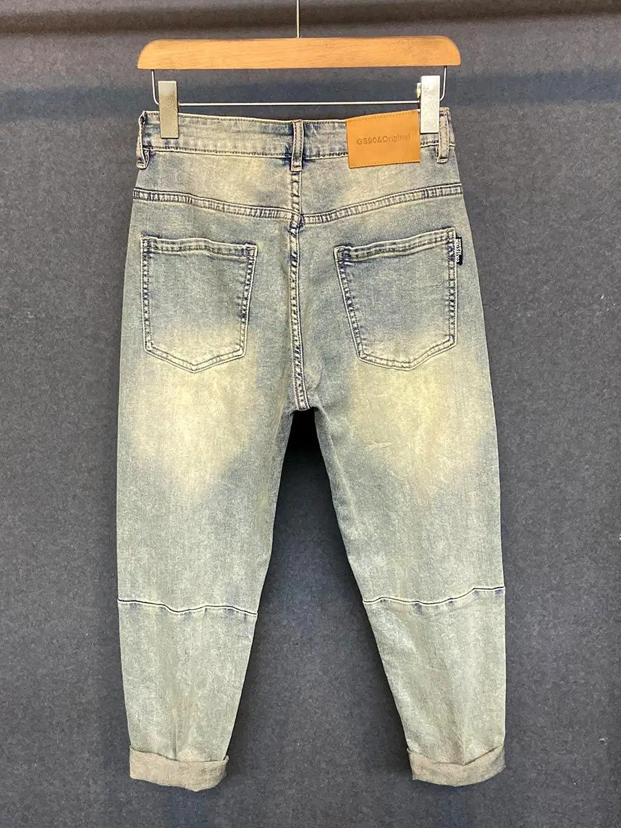 Primavera e verão marca de luxo lavado jeans masculino casual na moda cowboy retro velho versátil solto cone reto harlan calças