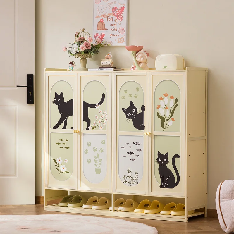 #Modern cream style bamboo and wood shoe cabinet, multi-layer dust-proof shoe cabinet