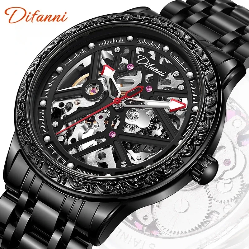 Man All Hollow Tourbillon Mechanical Watch Waterproof Glow in The Dark Automatic Sports Men's Watch