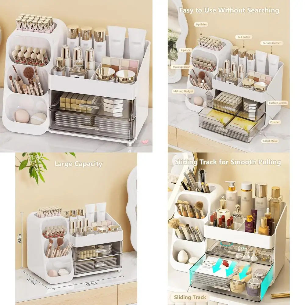 

Белый большой органайзер для макияжа и ухода за кожей с ящиками для хранения туалетного столика, комода, стола и кухонной столешницы