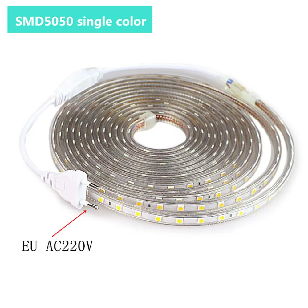 SMD 5050 AC 220V LED Strip Outdoor Waterproof 220V Flexible Led Tape LED Light With Power Plug 1M/2M/3M/4M/5M/6M/10M/15M/20M/25M