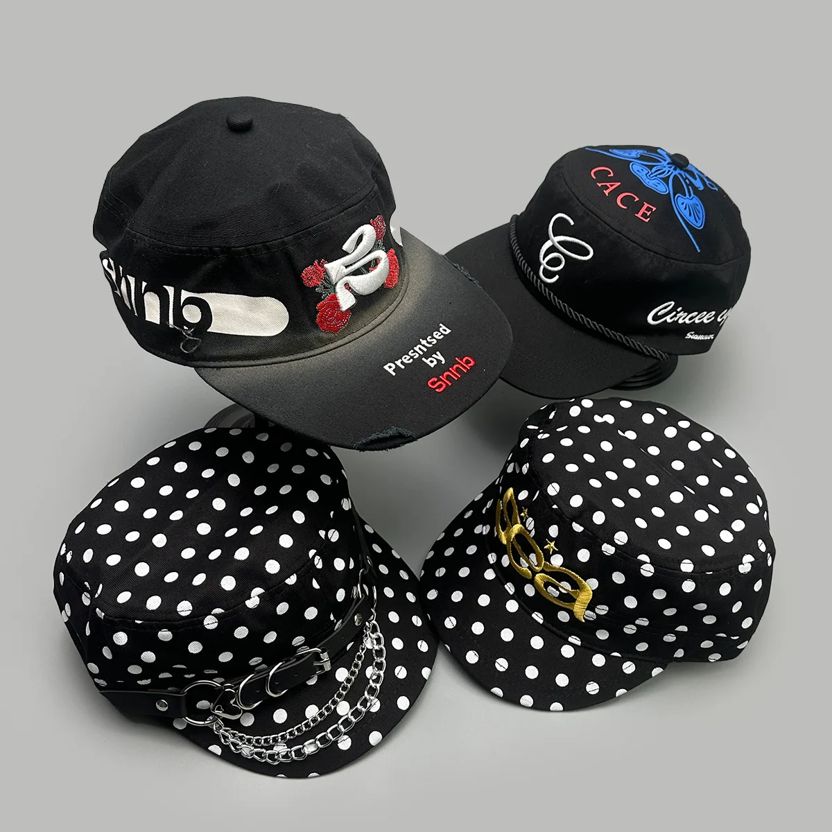 Darkly Punk Medicine Box Hat Retro Rose Polka Dot Baseball Hats Outdoor Sunscreen Embroidery Letter Printing Peaked Cap Unisex