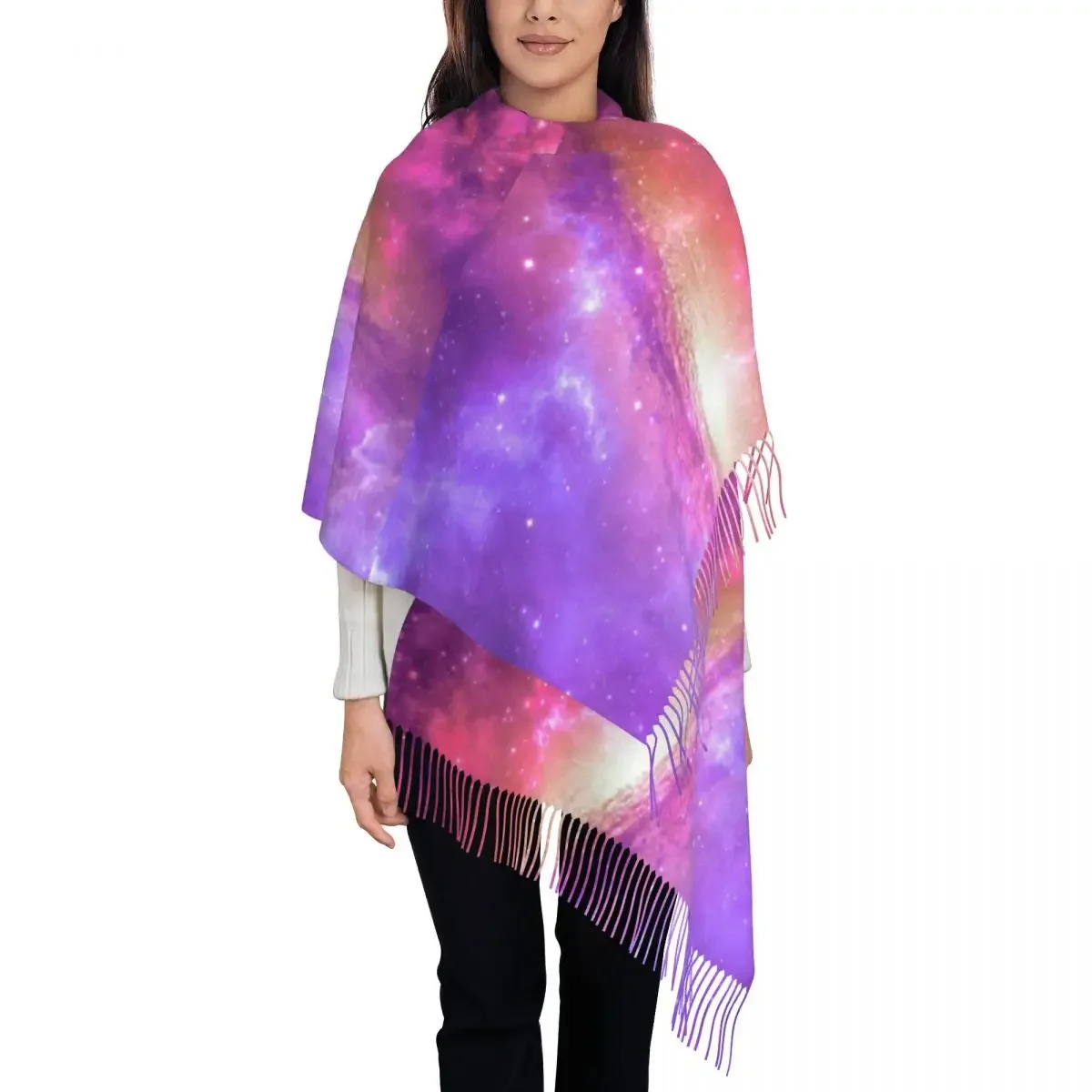 Colorful  Galaxy Scarf Watercolor Stars Warm Soft Shawls and Wrap with Tassel Ladies Popular Scarves Wraps Autumn Bandana