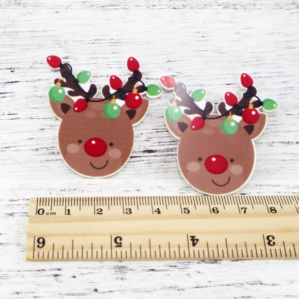 5 Pcs Christmas Santa Deer Owl Printed Planar Resin DIY Acrylic Handcraft Accessories DIY Phone Case Hair Bow,5Yc4851