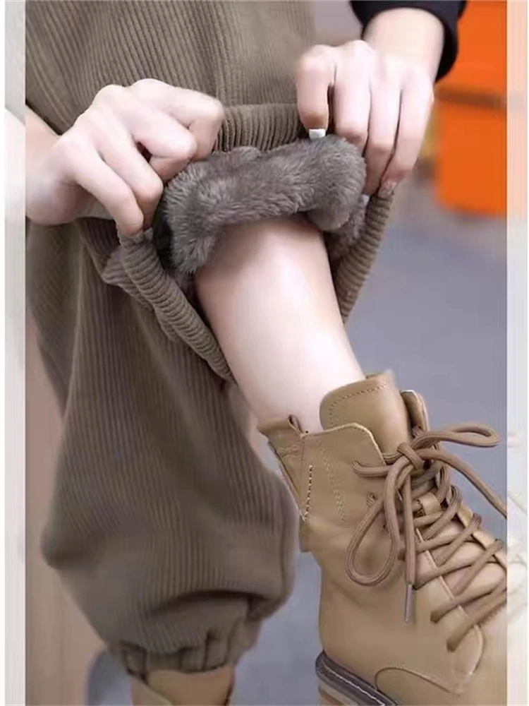 

Женские утепленные вельветовые брюки-галифе с высокой талией, осенне-зимняя верхняя одежда, широкие брюки в стиле галифе для женщин