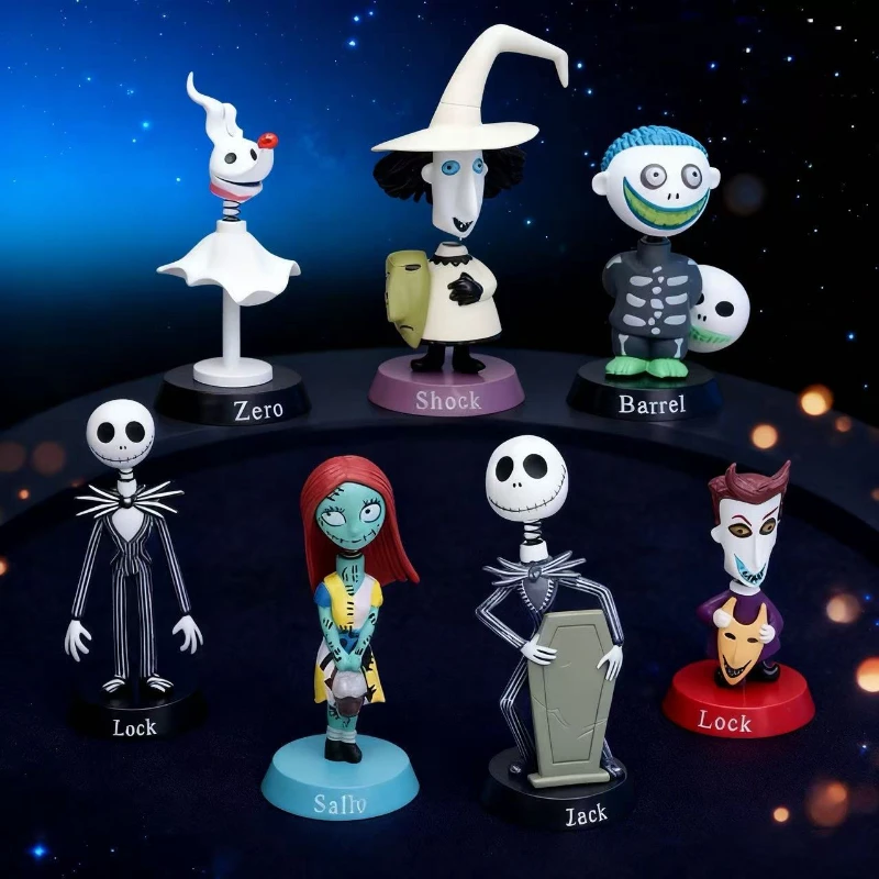 6PCS 크리스마스의 악몽 잭 잭 스켈링턴/프레디 크루거 보블 헤드 인형 PVC 액션 피규어 컬렉션 장난감