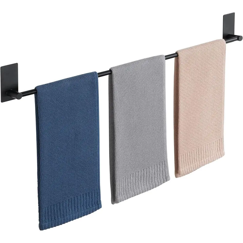 

28 Inch Matte Black Stainless Steel Adhesive Towel Bar, No Drill Required for Bathroom
