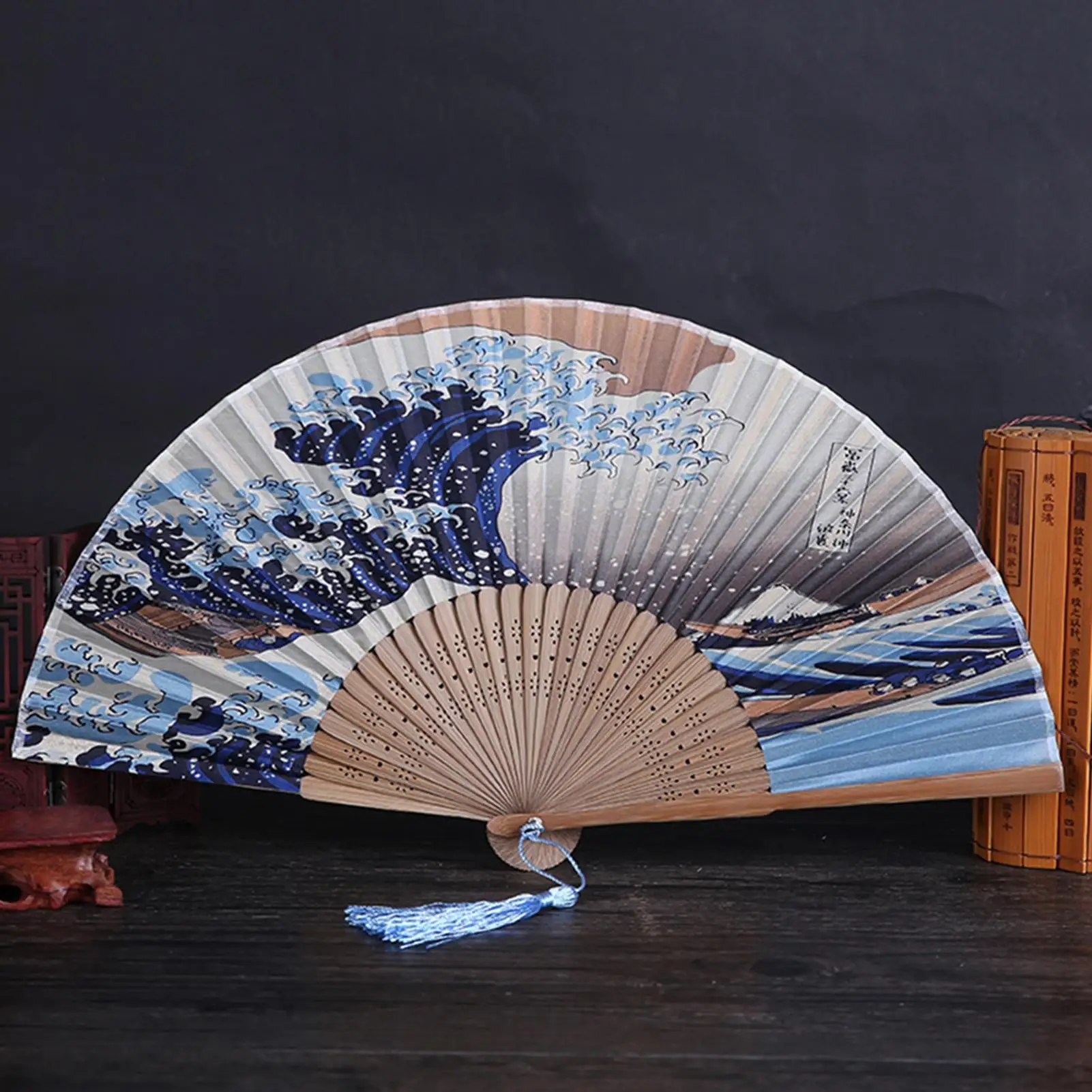 Japanese Folding Fan Vintage Silk Handmade Decorative Kanagawa Wave Foldable Fan Art Craft Gift Handheld Fans Performance Props