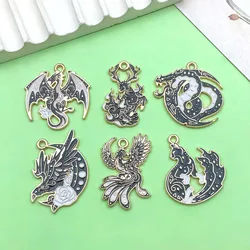 5/6pcs Gothic Flying Dragon, Phoenix, Nine-tailed Fox Charms Alloy Animal Pendants for DIY Earrings Jewelry Making Accessories