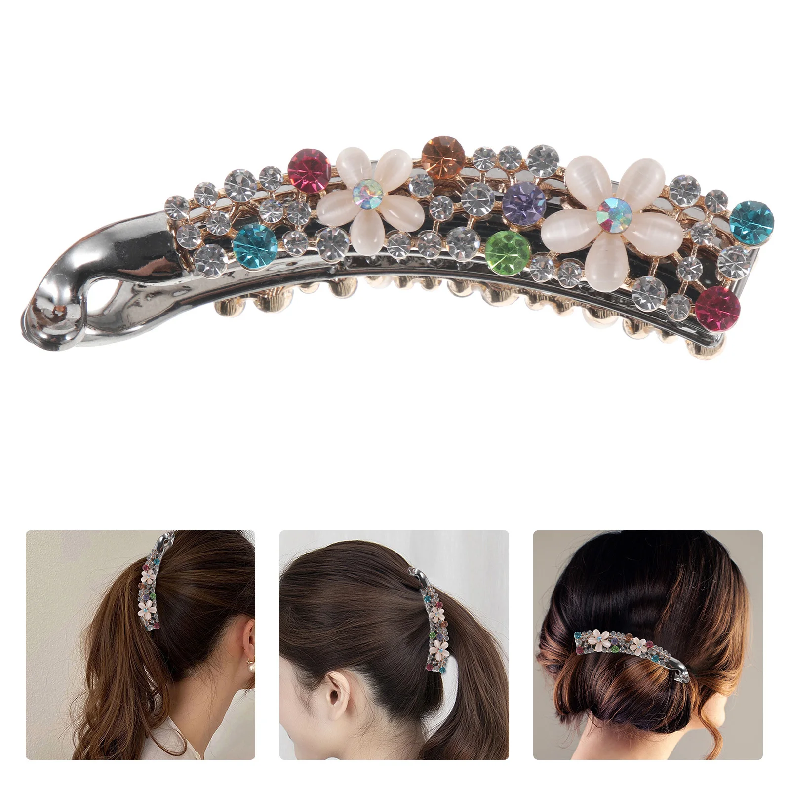 

Зажим-банан со стразами, металлический зажим для волос, сверхмощная заколка для тонких средних волос, модная укладка, зажим-банан со стразами