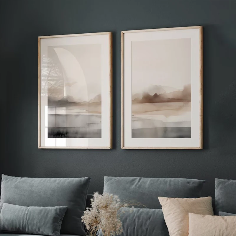 Scandinavian Watercolor Neutral Landscape Abstract Line Minimalist Poster Canvas Painting Wall Art Pictures Home Bedroom Decor