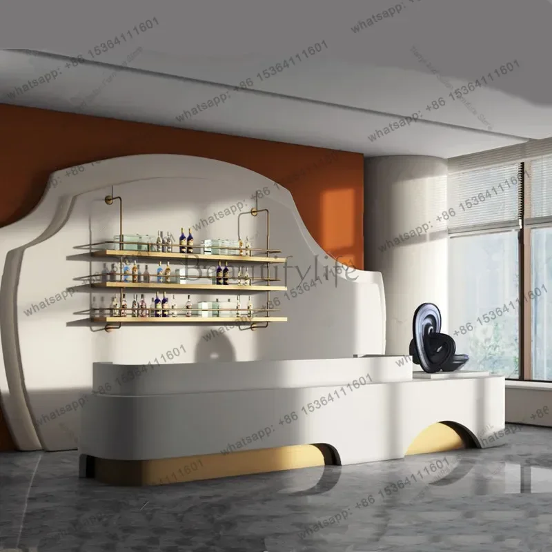 LSModern Minimalist Reception Counter, Custom Design for Beauty Salon, Light Luxury Painted Bar Cabinet, Company Front Desk FYRD