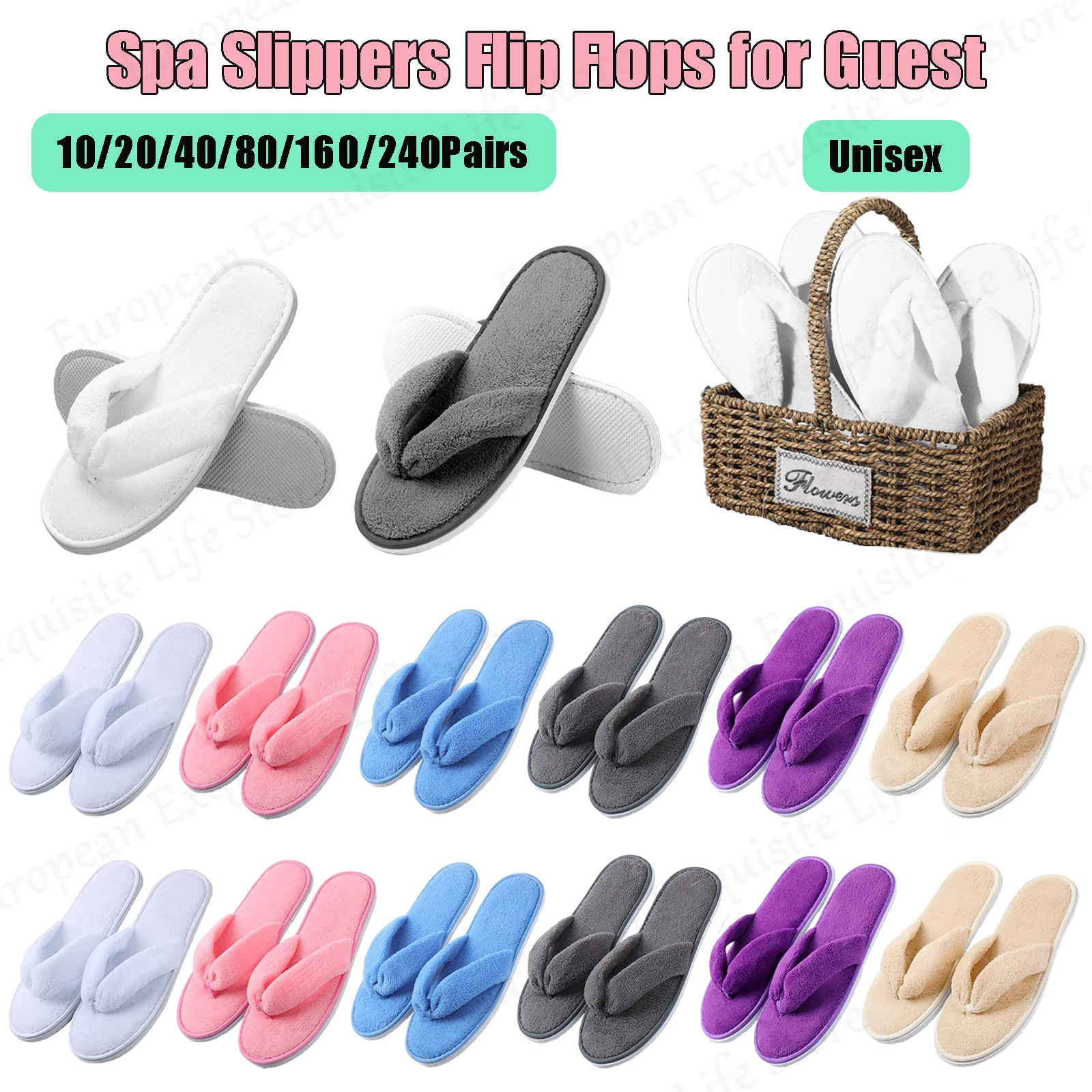 10-240Pairs Spa Slippers Flip Flops Wedding Flipflops for Guests Soft Coral Fleece House Slippers Non-Slip Hotel Slippers