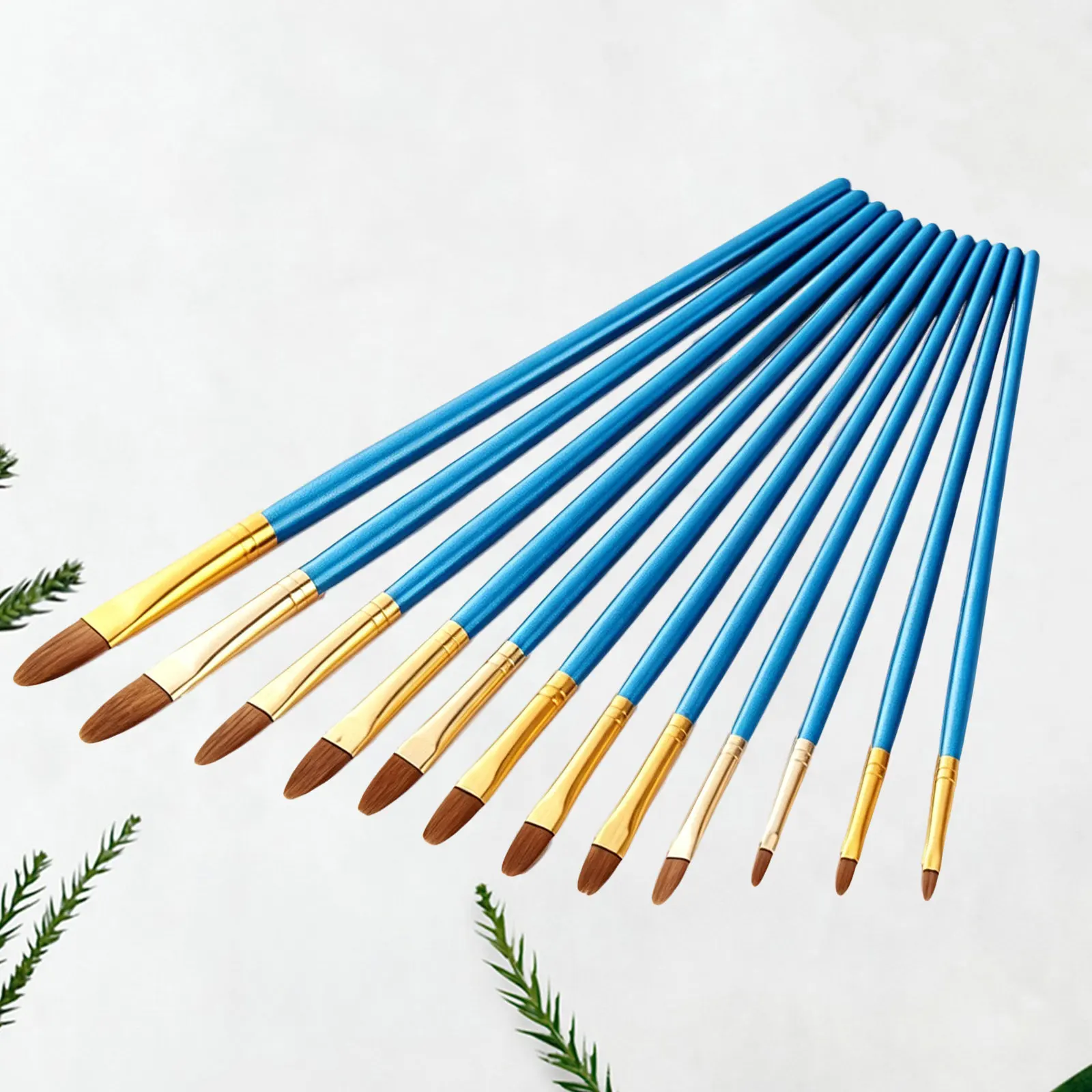 12Pcs Nylon Wool Paint Brushes Blue Rod Pen for Oil Gouache Acrylic Painting Set Wood Handle Drawing Tools for Artists Students