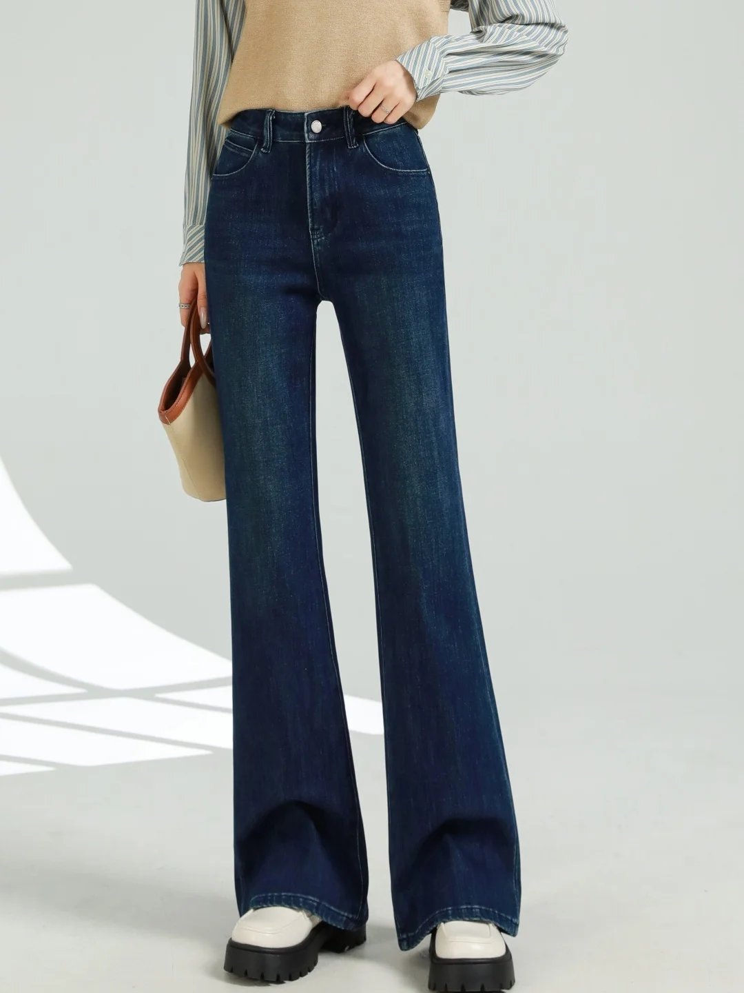 

TTS High Waist Slim Wide Leg Denim Jeans Women's Autumn Winter Vintage Flared Pants 9938 Body Concealing Slimming Versatile