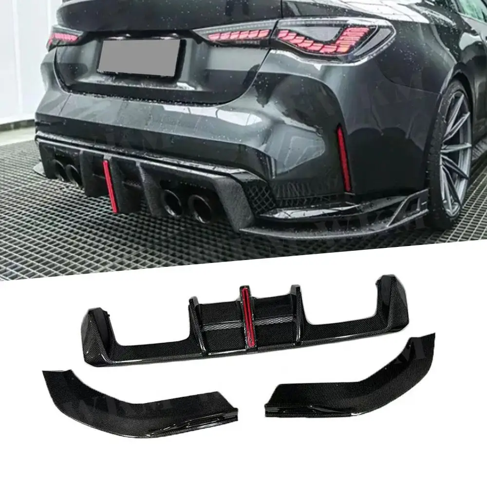 

Dry Carbon Fiber Rear Bumper Lip Diffuser With LED Light Side Splitters for BMW 4 Series G82 G83 M4 2021+ FRP Car Accessories