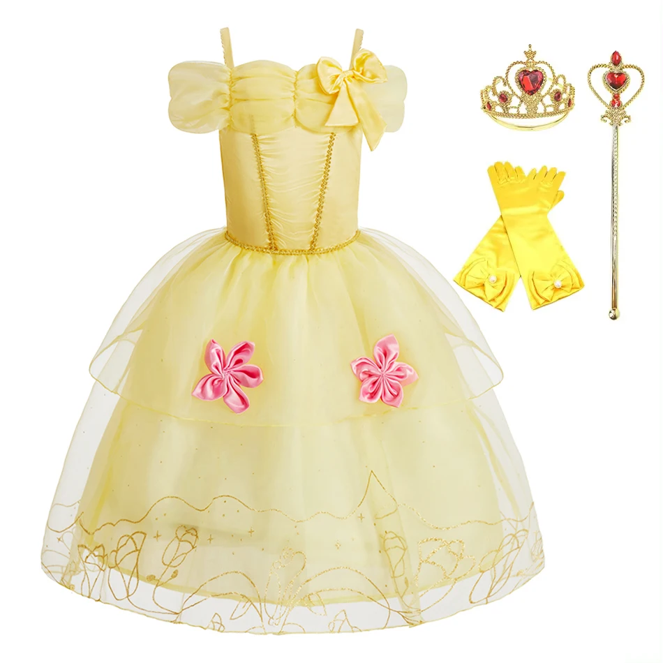 Kinderen prinses kostuum partij fancy bloem vestido nieuwe 2024 kerst verjaardag carnaval aankleden Rapunzel Belle vermomming japon