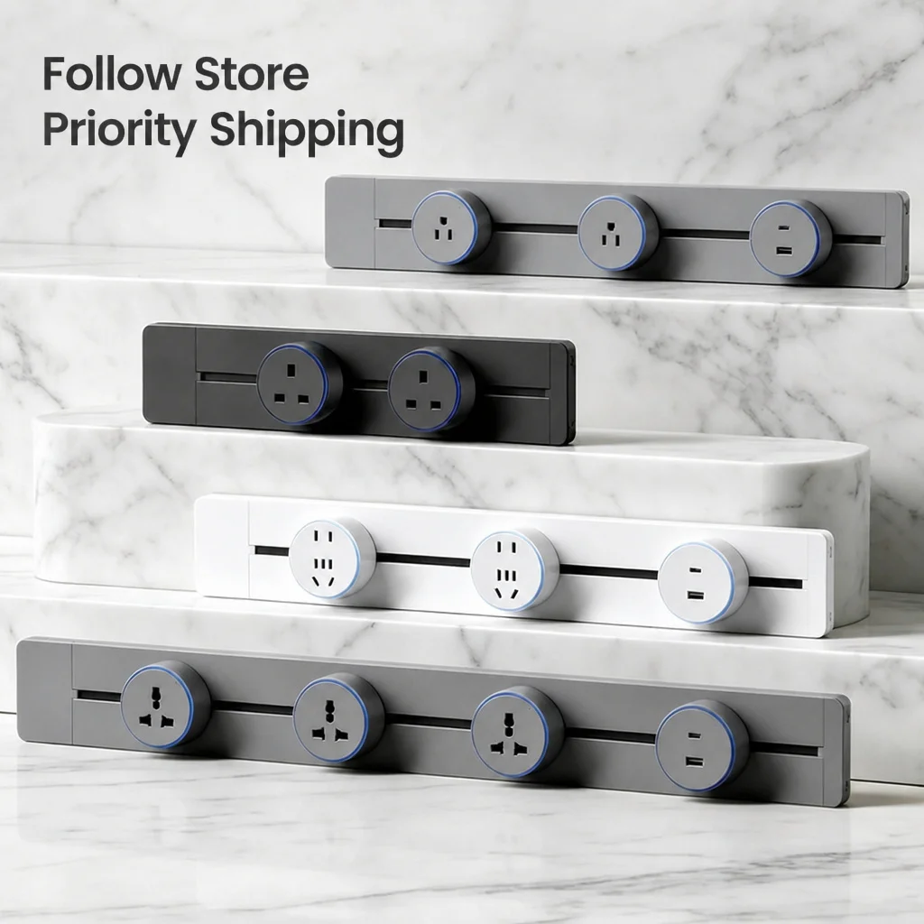Movable Wall Power Rail Track Socket 30CM/40CM/50CM with Adapter Plug 8000W EU US UK Standard USB for Brazil Russia Israel Italy