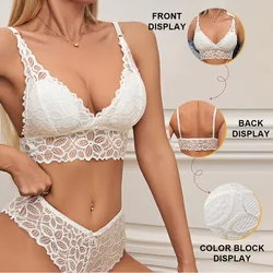 Sexy Women Lace Bra Panties Set Wireless Bralette Transparent Low Waist Panties Female Ultrathin Seamless Underwear Set