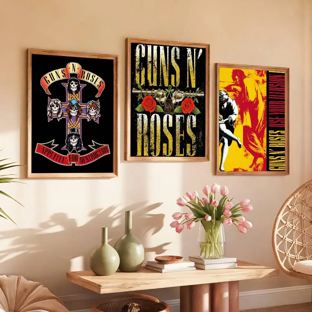 Band G-Guns N-N' R-Roses-S Poster Paintings Self Adhesive Prints Home Bedroom Living Room Decor Vintage Gift