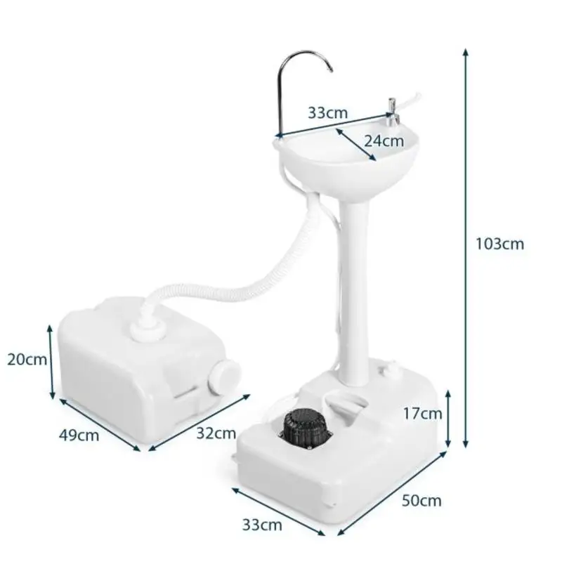 Single Camping Hand Washing Station 4.5 Gallon Outdoor Sink Portable Wash Stand Foot Pump Hands-Free Towel Rack Waste Water Tank For Garden Events HDPE